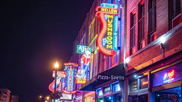 Színes Nashville Broadway Éjjel Nashville Tennessee Június 2019 — Stock Fotó