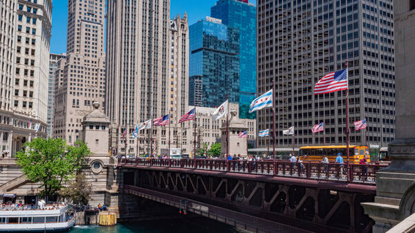 DuSable Bridge in Chicago - CHICAGO, ILLINOIS - JUNE 11, 2019