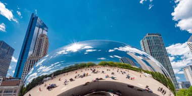 Chicago 'daki Milenyum Parkı' nda ünlü Cloud Gate - Chicago, ABD - 11 Haziran 2019