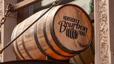 Bourbon Barrels in Louisville Kentucky - LOUISVILLE, USA - JUNE 14, 2019 clipart