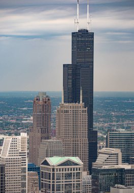 Bulutlu bir günde Chicago üzerinde havadan görünüm - Chicago, Abd - 11 Haziran 2019