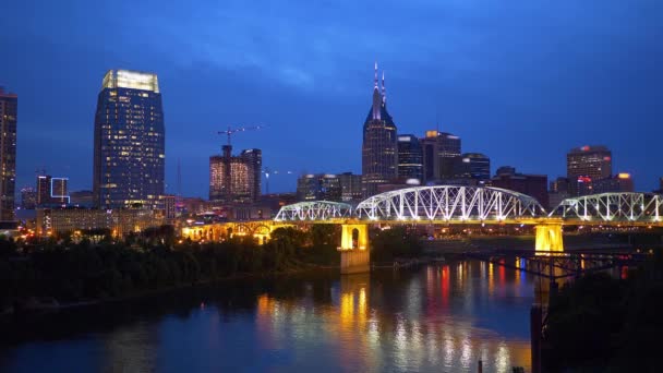 Nashville by Night-uitzicht over de skyline — Stockvideo