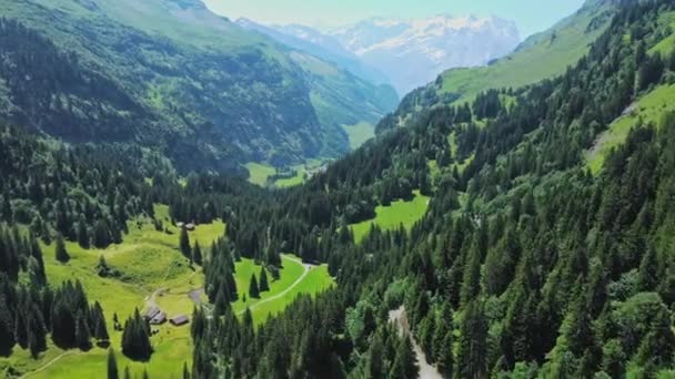 Incrível Natureza Suíça Nos Alpes Foto Cronologia Aérea — Vídeo de Stock