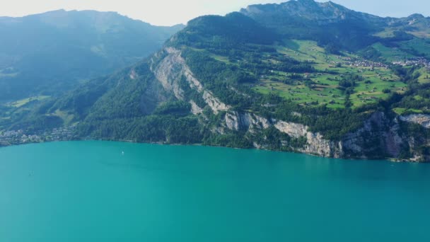 Прекрасная Природа Швейцарии Швейцарские Альпы Сверху Фотографии — стоковое видео