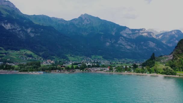 Volo Sul Pittoresco Lago Walensee Svizzera — Video Stock