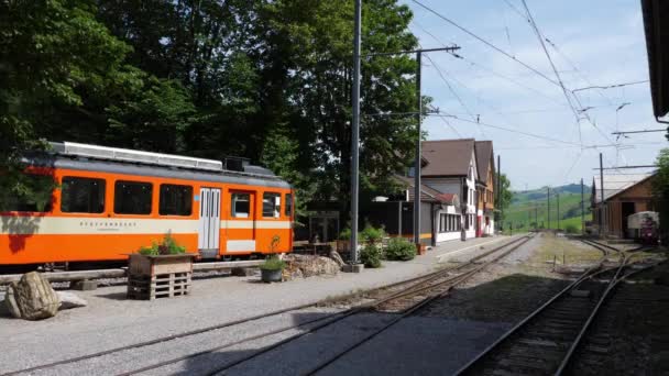 Historyczny Pociąg Alpach Szwajcarskich Alpy Szwajcarskie Szwajcaria Lipca 2019 — Wideo stockowe