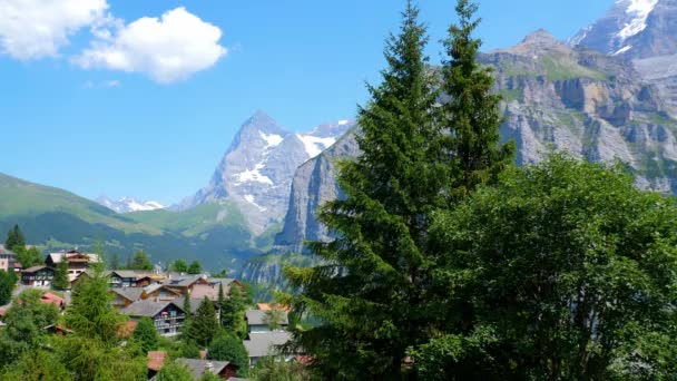 Schönes Dorf Den Schweizer Alpen Gimmelwald Der Schweiz — Stockvideo