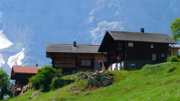 Типичные Швейцарские Коттеджи Амбары Альпах Швейцарии Alps Switzerland Switzerland Июля — стоковое видео