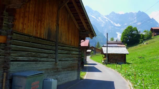 Τυπικές Ελβετικές Κατοικίες Και Αχυρώνες Στις Άλπεις Της Ελβετίας Άλπεις — Αρχείο Βίντεο