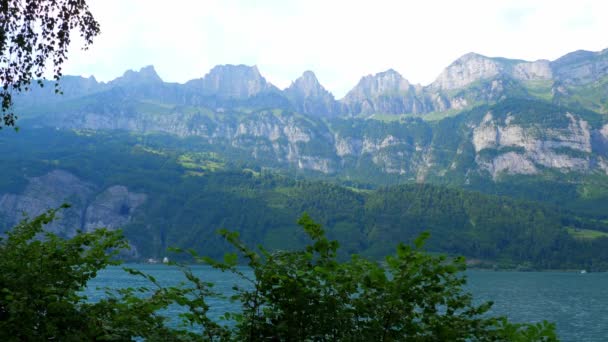 Det Turkosa Vattnet Sjön Walensee Schweiz — Stockvideo