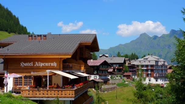 Maravilhosa Aldeia Murren Nos Alpes Suíços Típico Suíça Alps Suíça — Vídeo de Stock