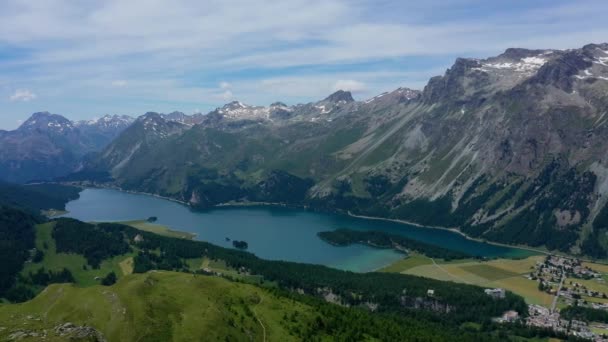 Lindo Lago Sils Sils Maria Nos Alpes Suíços Suíça Cima — Vídeo de Stock