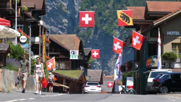 Aldeia Típica Dos Alpes Suíços Icônica Suíça Alps Suíça Suíça — Vídeo de Stock