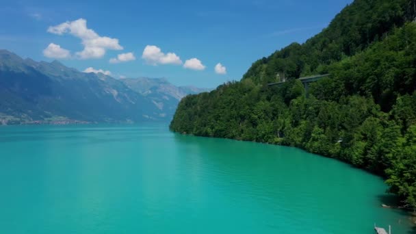 Бірюзова блакитна вода швейцарських озер - дивовижний характер Швейцарії — стокове відео