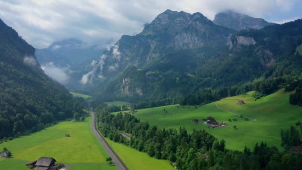 Flyg Över Det Schweiziska Landskapet Schweiz Ovanifrån — Stockvideo