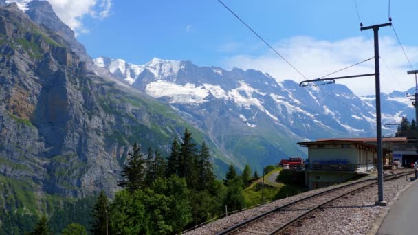 Treno Sulle Montagne Delle Alpi Svizzere Bella Svizzera — Video Stock