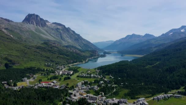 Vista Dall Alto Maloja Lago Sils Nelle Alpi Svizzere Svizzera — Video Stock