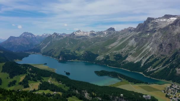 Lindo Lago Sils Sils Maria Nos Alpes Suíços Suíça Cima — Vídeo de Stock