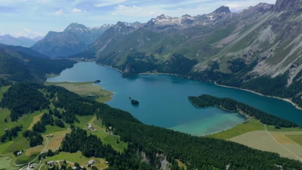 Beautiful Lake Sils Sils Maria Swiss Alps Ελβετία Από Ψηλά — Αρχείο Βίντεο