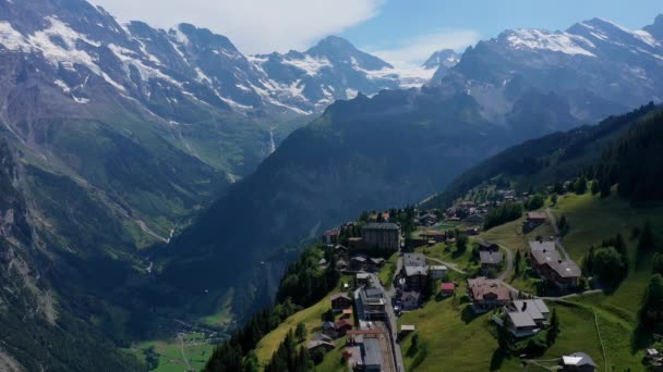 Byn Murren Schweiziska Alperna Flygbild — Stockvideo