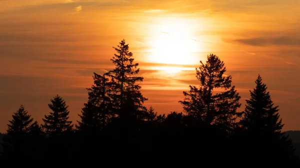 Mooie Zonsondergang Boven Landbouwgronden Zwitserse Alpen Reizen — Stockfoto