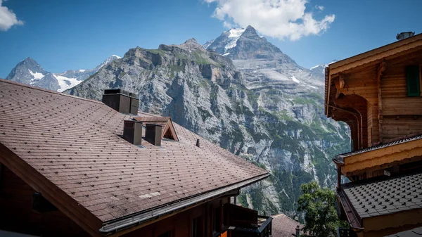 Υπέροχη Θέα Πάνω Από Βουνά Eiger Moench Και Jungfrau Στις — Φωτογραφία Αρχείου