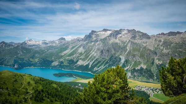 View Lake Sils Engadin Ελβετία Ταξιδιωτική Φωτογραφία — Φωτογραφία Αρχείου