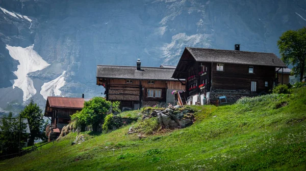 Beautiful Little Village Gimmelwald Switzerland Typical Swiss Landscape Travel Photography — ストック写真
