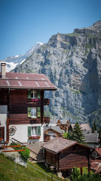 Typical Wooden Houses Swiss Alps Beautiful Switzerland Travel Photography — Stock Photo, Image