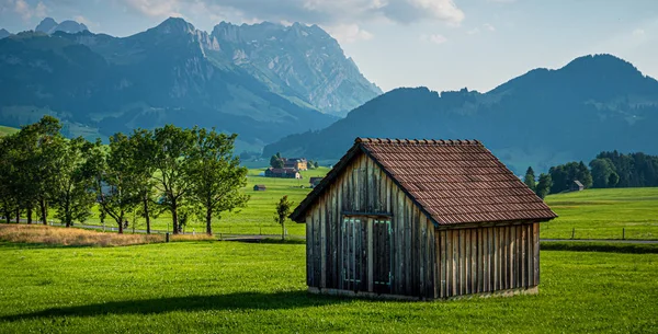 Wooden Hut Switzerland Typical View Swiss Alps Swiss Alps Switzerland — Stock Photo, Image