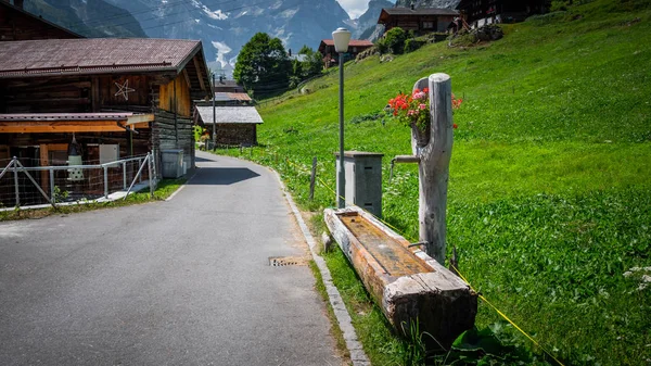 Όμορφο Μικρό Χωριό Του Gimmelwald Ελβετία Τυπικό Ελβετικό Τοπίο Ταξιδιωτικές — Φωτογραφία Αρχείου