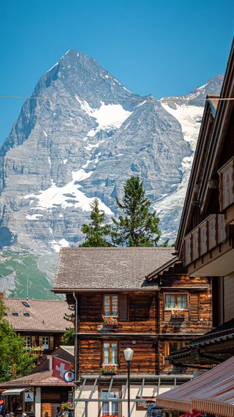 Vackra Byn Murren Schweiziska Alperna Ett Populärt Resmål Schweiziska Alperna — Stockfoto