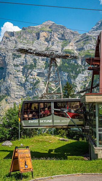 Swiss Skyline Telefric called Schilthornbahn in the Swiss Alps - THE SWISS ALPS, SWITZERLAND - JULY 22, 2019