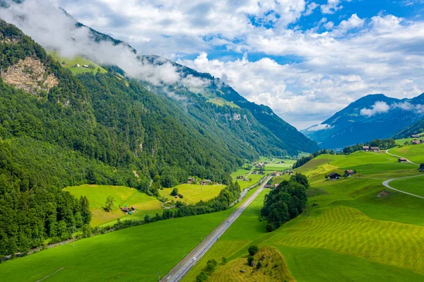 Wonderful Aerial View Valley Swiss Alps Switzerland — ストック写真