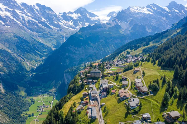 Καταπληκτική Εναέρια Θέα Πάνω Από Χωριό Murren Στις Ελβετικές Άλπεις — Φωτογραφία Αρχείου