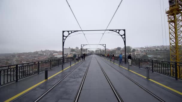 Metro Tracks Dom Luis Bridge Porto Porto Portugal September 2019 — Stock Video