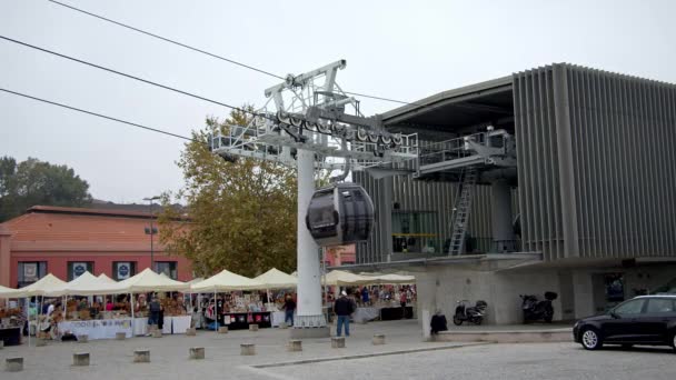 Porto Şehrinin Ünlü Teleferik Yolu Porto Portekiz Eylül 2019 — Stok video