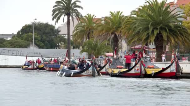 Gondola Jízda Přes Kanály Aveiro Aveiro Portugalsko Září 2019 — Stock video