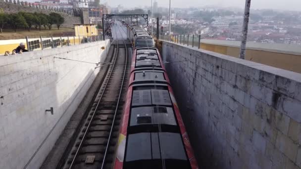 Metro Tracks Dom Luis Bridge Porto Porto Portugal September 2019 — Stock Video