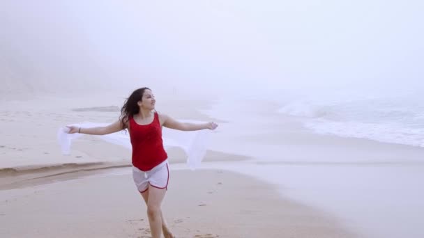 Lopen over een zandstrand aan de oceaan - zomervakantie — Stockvideo