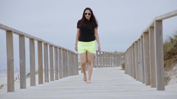 Mooi Sexy Meisje Brengt Een Prachtige Dag Het Strand Zomer — Stockvideo