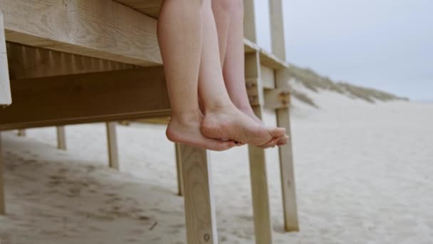 Summer Sun Fun Beach Girls Relax Have Great Time Oceanfront — Stock Video
