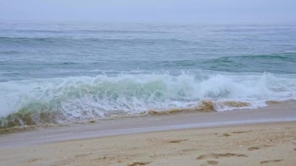 Vagues Océan Sauvage Frappant Plage Sable Tir Ralenti — Video