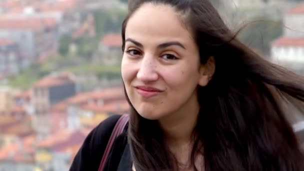 Portrait Shot Young Turkish Woman — Stock Video