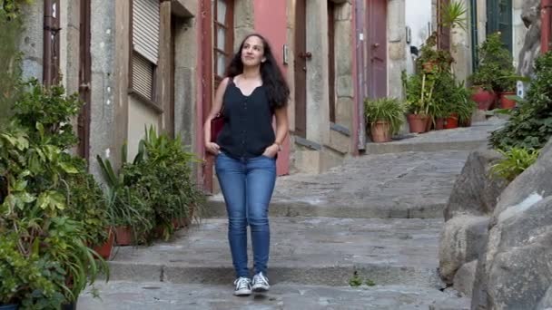 Jovem Viaja Para Porto Para Passear Portugal Imagens Viagem — Vídeo de Stock