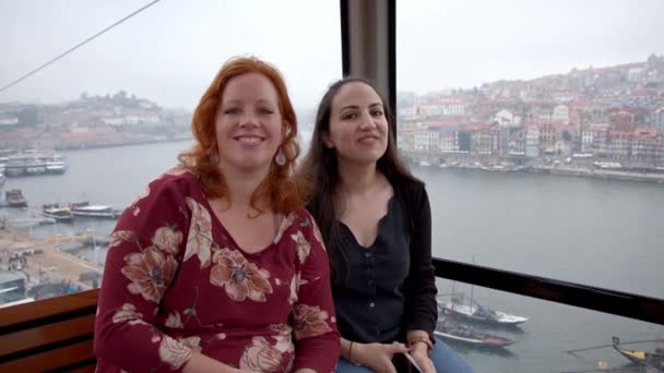 Turistas Teleférico Telefúrico Gaia Cidade Porto Imagens Viagem — Vídeo de Stock