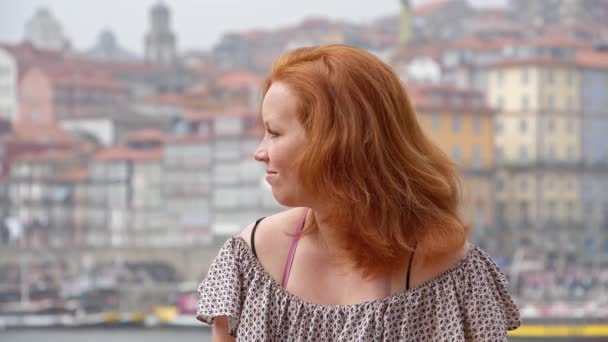 Belle Fille Dans Ville Porto Séquences Voyage — Video