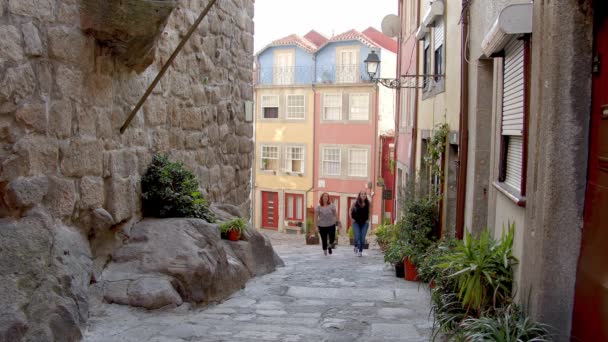 Vacker Gränd Portugals Historiska Stadsdel Bilder — Stockvideo