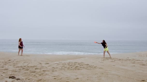 Unga Kvinnor Har Fantastisk Tid Vid Havet Strand Semester Slow — Stockvideo