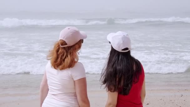 Una Giornata Perfetta Spiaggia Giovani Donne Godono Loro Time Mare — Video Stock